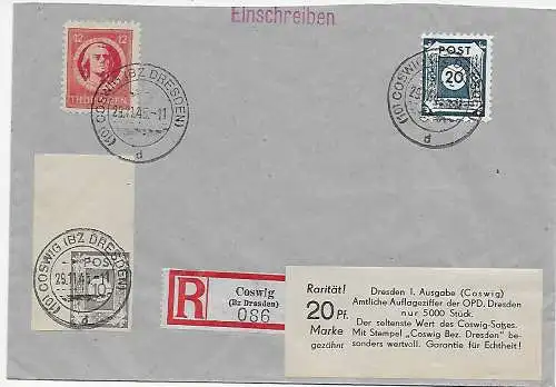 Lettre recommandée Coswig/Dresden 1945, Kempe