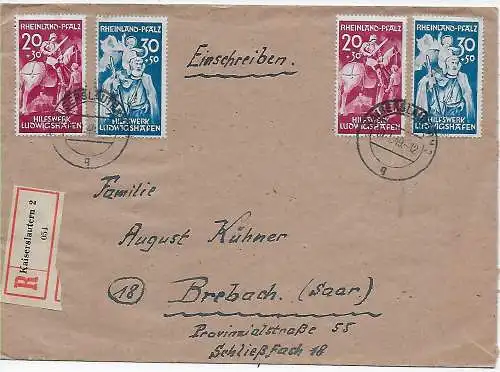 Kaiserslautern Rescription 1949 vers Brebach/Saar, 2x Min. 30/31