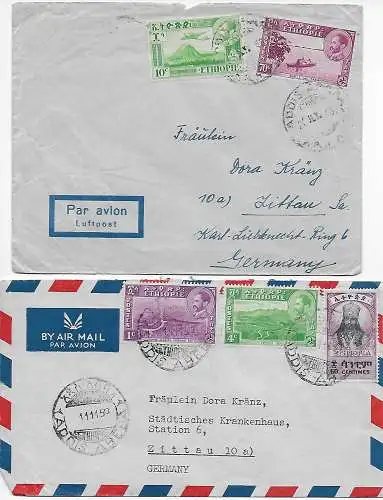 2x Aéroposté Lettres Addis Abeba à Zittau, 1948