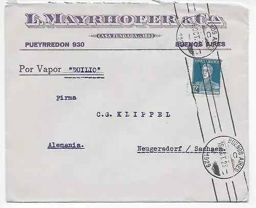 Buenos Aires 1923 vers Neugersdorf: Por Vapor Duilio