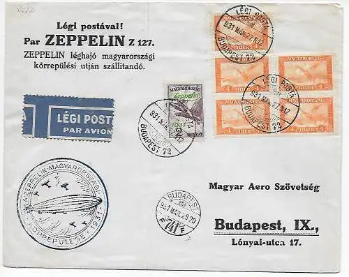 Zeppelin Budapest 1931, courrier aérien.