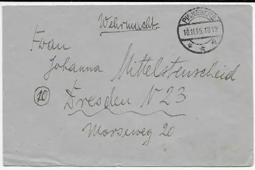 Lettre de prisonnier de guerre post-post: Hors-Pinneberg à Dresde en 1945