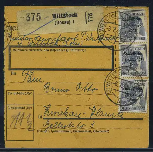 SBZ PAKETKARTE 1948 Nr 196 siehe Beschreibung (115377)