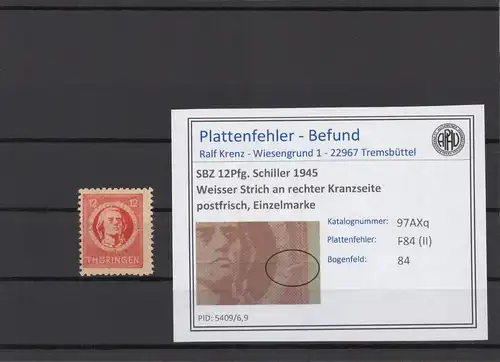 SBZ 1945 PLATTENFEHLER Nr 97AXq II postfrisch (214871)
