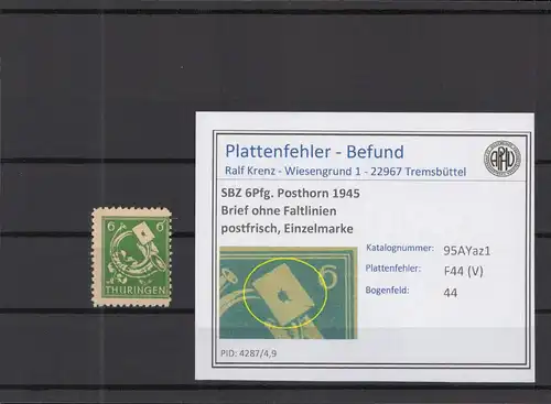 SBZ 1945 PLATTENFEHLER Nr 95AYaz1 V postfrisch (218213)