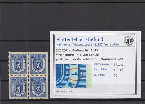 SBZ 1945 PLATTENFEHLER Nr 6Awaz I postfrisch (218808)