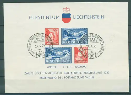 LIECHTENSTEIN 1936 Bl.2 gestempelt (226719)