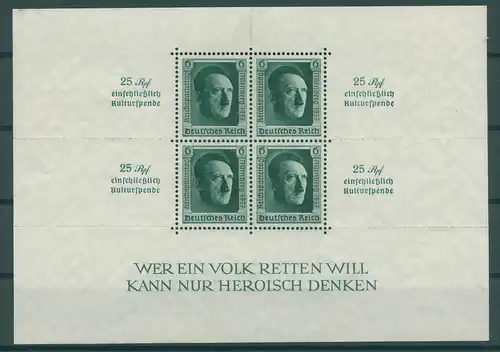 DEUTSCHES REICH 1937 Bl.11 ohne Gummi (230798)