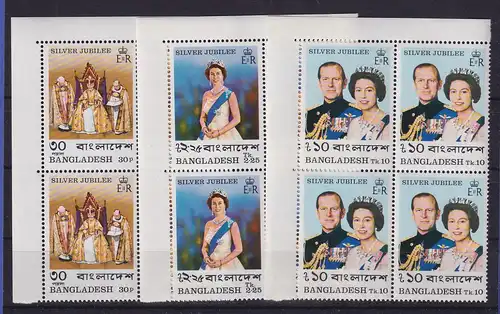 Bangladesch 1977 Thronjubiläum Elisabeth II. Mi.-Nr. 86-88 A ER-Viererblocks **