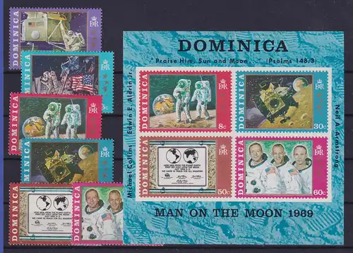 Dominica 1970 Mondlandung Apollo 11  Mi.-Nr. 290-295, Block 2 **