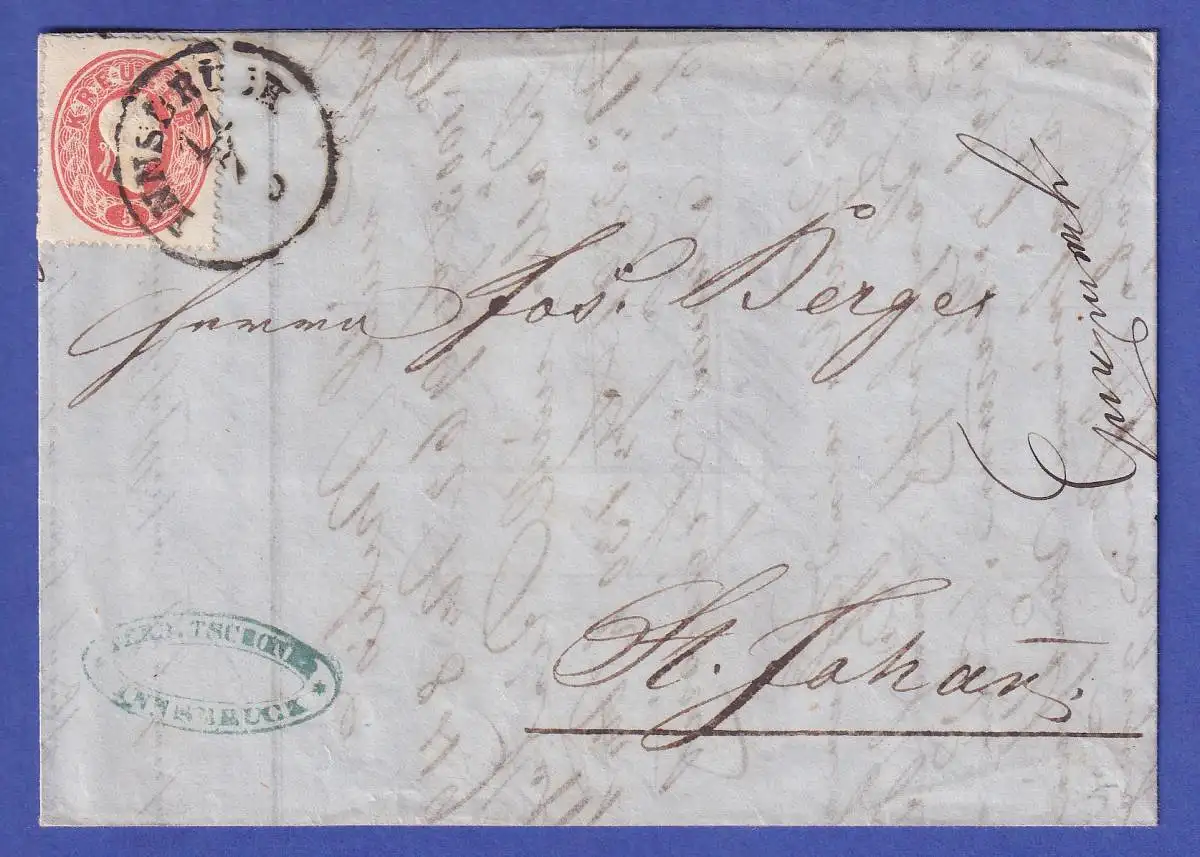 Österreich Franz Joseph 5 Kr Mi.-Nr. 20a auf Brief mit Einkreis-O INNSBRUCK 1861