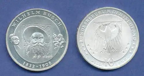 10-€-Gedenkmünze 175. Geburtstag von Wilhelm Busch 2007, stempelglanz