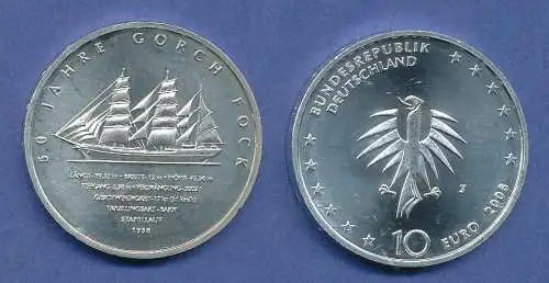 10-€-Gedenkmünze 50 Jahre Gorch Fock 2008, stempelglanz