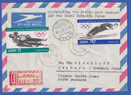 DDR 1972 R-Lp-Brief geflogen von BERLIN nach Sapporo / Japan 