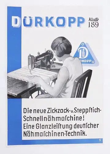 Dürkopp Klasse 189 Zickzack Steppstich Schnellnähmaschine Werbeblatt