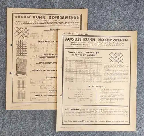 Preislisten August Kuhn Hoyerswerda 1930 Drahtgeflechte