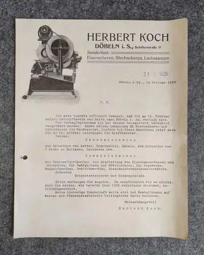 Altes Dokument Herbert Koch Döbeln Maschinenfabrik 1929