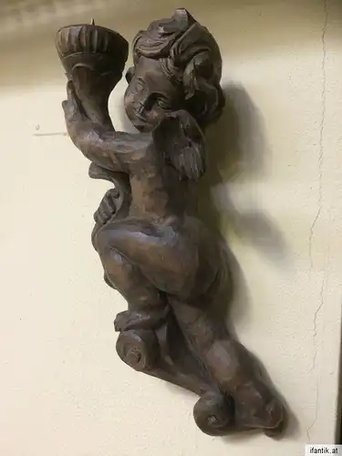 antike Engelsfigur Engel Holzfigur Holzschnitzerei Putto - 8405