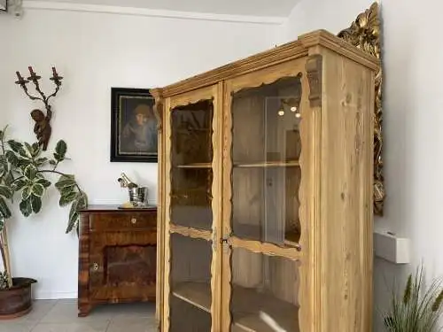 Biedermeier Vitrine Naturholz Bücherschrank Bauernschrank A4249