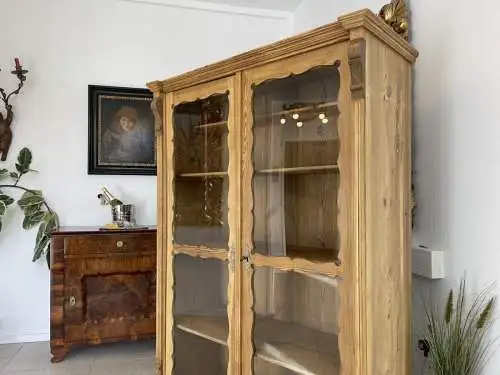 Biedermeier Vitrine Naturholz Bücherschrank Bauernschrank A4249