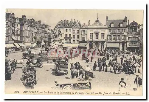 Abbeville Cartes postales La place et le monument de l&#39amiral Courbet Un jour de marche TOP