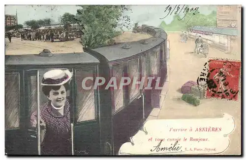 Cartes postales J&#39arrive a Asnieres et vous envoie le bonjour (train)