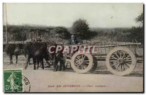 En Auvergne Cartes postales Char rustique (folklore costume boeufs)