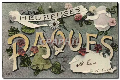 Cartes postales Fantaisie Poussin Heureuses Cloche Paques Easter