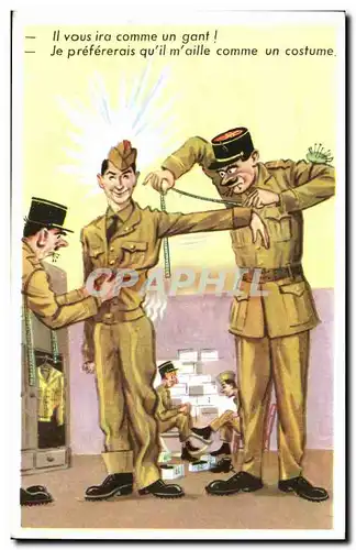 Cartes postales Militaria Humour Officier Il vous ira comme un gant Tailleur
