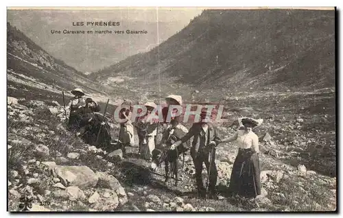 Cartes postales Les Pyrenees Une Caravane en marche vers Gavarnie Folklore Costume Ane Donkey