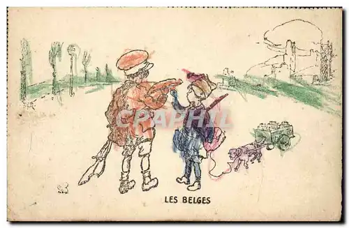 Cartes postales Les Belges Voiture a chiens Dogs Enfants Militaria