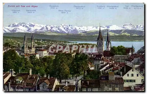 Cartes postales Zurich mit See und Alpen
