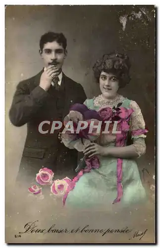 Cartes postales Doux Baiser et Bonne Pensee Fantaisie Couple