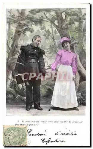 Cartes postales Si Vous Vouliez avec moi cueillir la fraise je tiendrais le Panier Fantaisie Femme Militaria