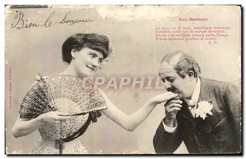 Cartes postales Fantaisie Femme Les baisers Eventail