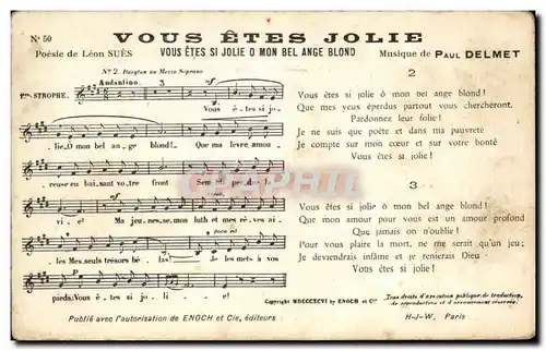 Cartes postales Vous Etes Jolis Vous Etes Si Jolie Mon Bel Ange Blond Paul Delmet Chanson