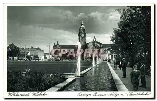 Cartes postales Wiesbaden Reisinger Brunen Anlage mit Hauptbahnhof