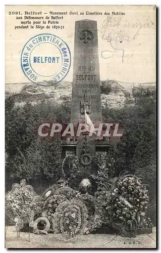 Cartes postales Belfort Monument Eleve au Cimetiere des mobiles aux defenseurs de Berlfort morts pour la patrie