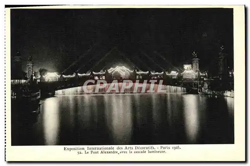 Cartes postales Exposition Internationale des Arts Decoratifs Paris Le Pont Alexandre avec la cascade lumineuse