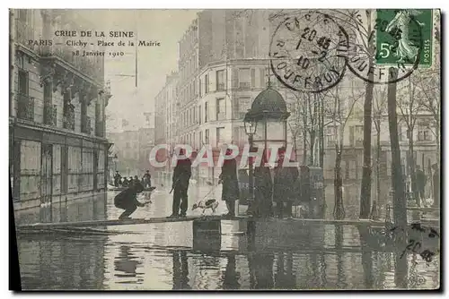 Cartes postales Crue de la Seine Paris Clichy Place de la Mairie Inondations Janvier 1910