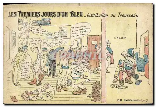 Cartes postales Les premiers jours d un bleu Militaria Distribution d un trousseau