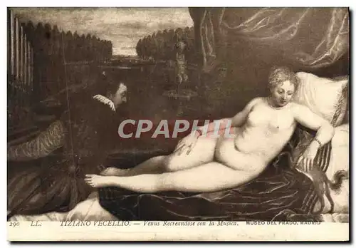 Cartes postales Tiziano Vecellio Venus Recreandose con la Musica Museo Del Prado Madrid Nu