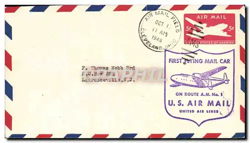 Lettre Etats Unis 1st Flying Air Mail CAr 11 10 1946