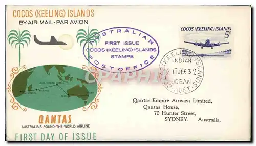 Lettre Cocos Keeling Islands Qantas 11 6 1963