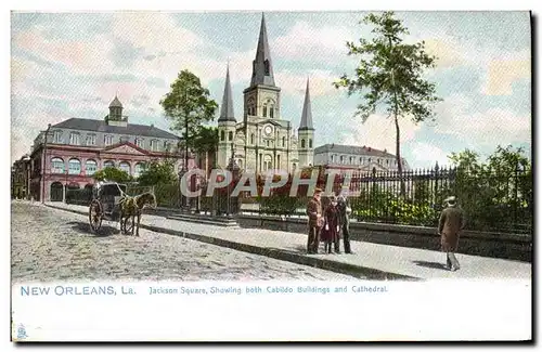 Cartes postales New Orleans La Jackson Square Showing both Cabildo Building and Cathedral