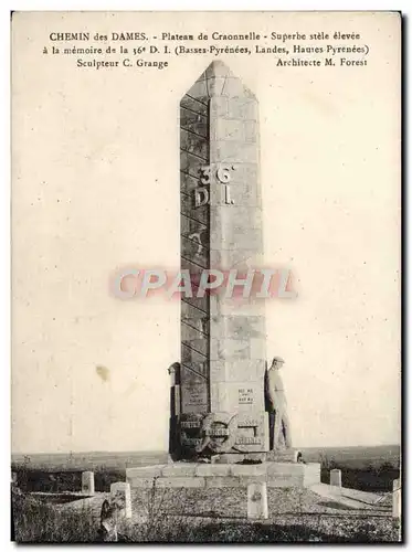 Cartes postales Chemin des Dames Plateau de Craonnelle Superbe Stele elevee a la memoire de la 36eme DI Militari