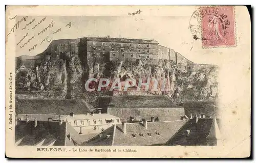 Cartes postales Belfort Le Lion de Bartholdi et le Chateau