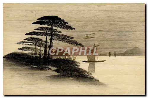 Cartes postales en bois Japon Nippon Arbre Bateau