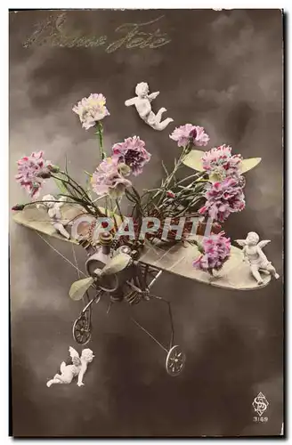 Cartes postales Fantaisie Avion Aviation Fleurs