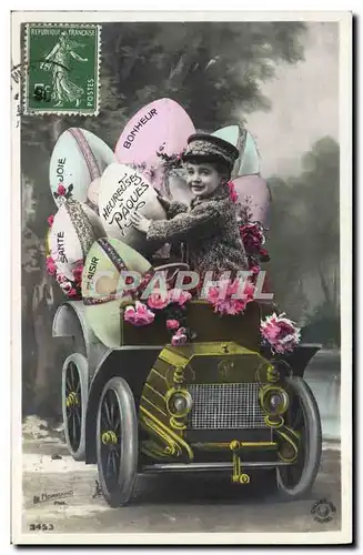 Cartes postales Fantaisie Automobile Enfant Oeufs Paques